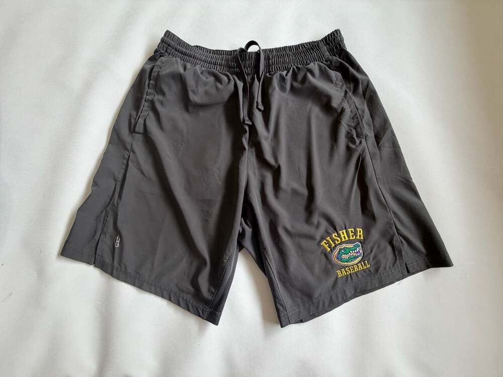 Fisher Baseball Embroidered Athletic Shorts Gray Drawstring